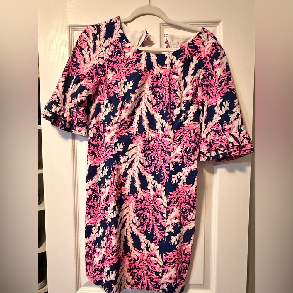 LILLY PULITZER.  Vibrant Pink and Blue Floral Dress